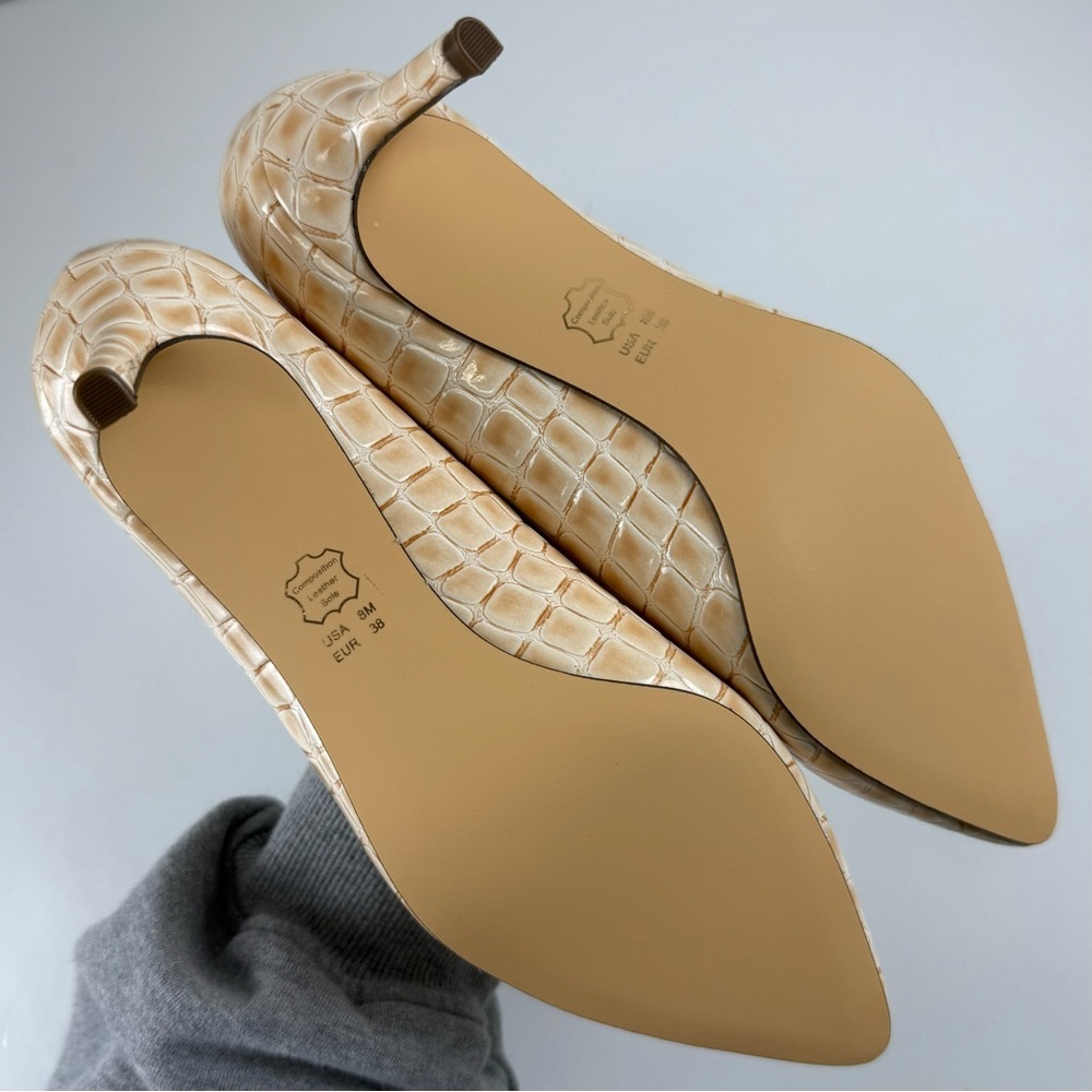 Nina Parchment Croc Heels Womens 8M Beige Pointed Toe - Picture 7 of 12